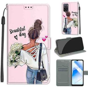 Voltage Coloured Drawing Magnetic Clasp Horizontal Flip PU Leather Case with Holder & Card Slots For OPPO A54 4G / A16 4G / A53s 5G / A55 5G(C09 Hug Flower)