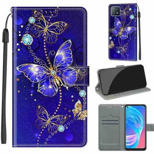 Voltage Coloured Drawing Magnetic Clasp Horizontal Flip PU Leather Case with Holder & Card Slots For OPPO A72 5G / A73 5G / A53 5G(C11 Blue Golden Chain Butterflies)