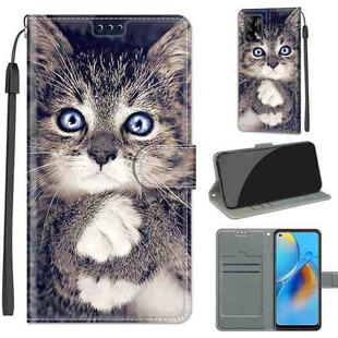 Voltage Coloured Drawing Magnetic Clasp Horizontal Flip PU Leather Case with Holder & Card Slots For OPPO F19 / A74 4G(C02 Fork Hand White Claw Cat)