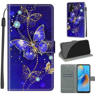 Voltage Coloured Drawing Magnetic Clasp Horizontal Flip PU Leather Case with Holder & Card Slots For OPPO F19 / A74 4G(C11 Blue Golden Chain Butterflies)