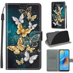 Voltage Coloured Drawing Magnetic Clasp Horizontal Flip PU Leather Case with Holder & Card Slots For OPPO F19 / A74 4G(C20 Gold Silver Flying Butterflies)