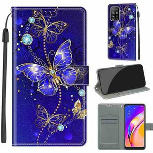 Voltage Coloured Drawing Magnetic Clasp Horizontal Flip PU Leather Case with Holder & Card Slots For OPPO A94 5G / A95 5G / F19 Pro+ 5G(C11 Blue Golden Chain Butterflies)
