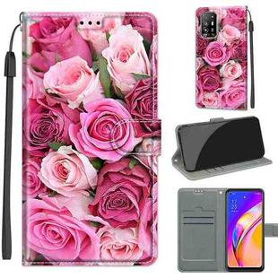 Voltage Coloured Drawing Magnetic Clasp Horizontal Flip PU Leather Case with Holder & Card Slots For OPPO A94 5G / A95 5G / F19 Pro+ 5G(C17 Green Leaf Pink Rose)