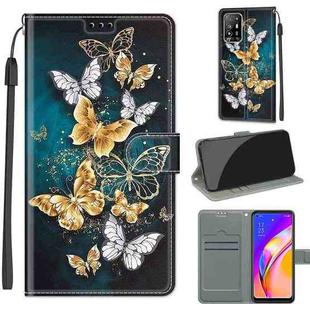 Voltage Coloured Drawing Magnetic Clasp Horizontal Flip PU Leather Case with Holder & Card Slots For OPPO A94 5G / A95 5G / F19 Pro+ 5G(C20 Gold Silver Flying Butterflies)