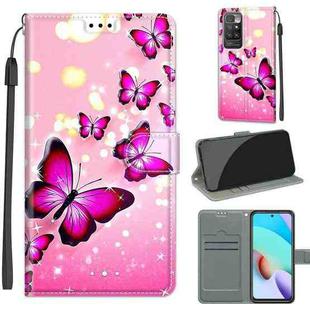 Voltage Coloured Drawing Magnetic Clasp Horizontal Flip PU Leather Case with Holder & Card Slots For Xiaomi Redmi 10(C03 Gradient Pink Flying Butterflies)