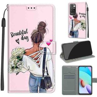 Voltage Coloured Drawing Magnetic Clasp Horizontal Flip PU Leather Case with Holder & Card Slots For Xiaomi Redmi 10(C09 Hug Flower)