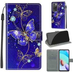 Voltage Coloured Drawing Magnetic Clasp Horizontal Flip PU Leather Case with Holder & Card Slots For Xiaomi Redmi 10(C11 Blue Golden Chain Butterflies)