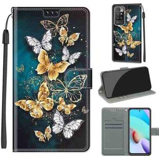 Voltage Coloured Drawing Magnetic Clasp Horizontal Flip PU Leather Case with Holder & Card Slots For Xiaomi Redmi 10(C20 Gold Silver Flying Butterflies)
