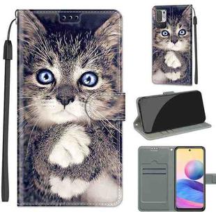Voltage Coloured Drawing Magnetic Clasp Horizontal Flip PU Leather Case with Holder & Card Slots For Xiaomi Redmi Note 10 5G(C02 Fork Hand White Claw Cat)