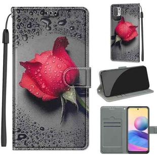Voltage Coloured Drawing Magnetic Clasp Horizontal Flip PU Leather Case with Holder & Card Slots For Xiaomi Redmi Note 10 5G(C14 Black Water Drop Rose)