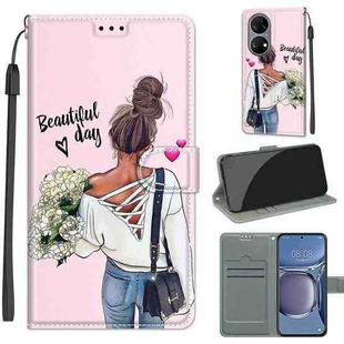 Voltage Coloured Drawing Magnetic Clasp Horizontal Flip PU Leather Case with Holder & Card Slots For Huawei P50(C09 Hug Flower)