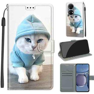 Voltage Coloured Drawing Magnetic Clasp Horizontal Flip PU Leather Case with Holder & Card Slots For Huawei P50(C15 Blue Sweater White Cat)