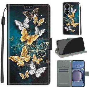 Voltage Coloured Drawing Magnetic Clasp Horizontal Flip PU Leather Case with Holder & Card Slots For Huawei P50(C20 Gold Silver Flying Butterflies)