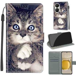 Voltage Coloured Drawing Magnetic Clasp Horizontal Flip PU Leather Case with Holder & Card Slots For Huawei P50 Pro(C02 Fork Hand White Claw Cat)