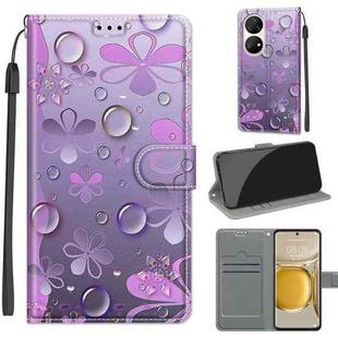 Voltage Coloured Drawing Magnetic Clasp Horizontal Flip PU Leather Case with Holder & Card Slots For Huawei P50 Pro(C16 Water Drop Six Petal Flower)