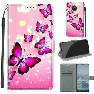 Voltage Coloured Drawing Magnetic Clasp Horizontal Flip PU Leather Case with Holder & Card Slots For Nokia G20 / G10 / 6.3(C03 Gradient Pink Flying Butterflies)