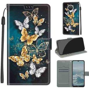 Voltage Coloured Drawing Magnetic Clasp Horizontal Flip PU Leather Case with Holder & Card Slots For Nokia G20 / G10 / 6.3(C20 Gold Silver Flying Butterflies)