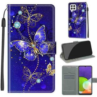 Voltage Coloured Drawing Magnetic Clasp Horizontal Flip PU Leather Case with Holder & Card Slots For Samsung Galaxy A22 4G(C11 Blue Golden Chain Butterflies)