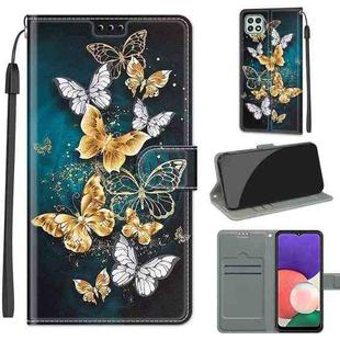 Voltage Coloured Drawing Magnetic Clasp Horizontal Flip PU Leather Case with Holder & Card Slots For Samsung Galaxy A22 5G(C20 Gold Silver Flying Butterflies)