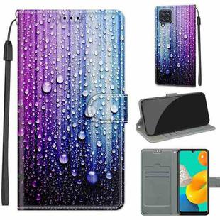 Voltage Coloured Drawing Magnetic Clasp Horizontal Flip PU Leather Case with Holder & Card Slots For Samsung Galaxy M32 4G / F22(C05 Purple Blue Water Drops)