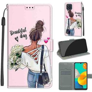 Voltage Coloured Drawing Magnetic Clasp Horizontal Flip PU Leather Case with Holder & Card Slots For Samsung Galaxy M32 4G / F22(C09 Hug Flower)