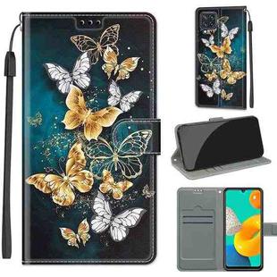 Voltage Coloured Drawing Magnetic Clasp Horizontal Flip PU Leather Case with Holder & Card Slots For Samsung Galaxy M32 4G / F22(C20 Gold Silver Flying Butterflies)