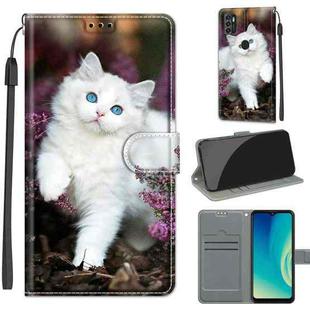Voltage Coloured Drawing Magnetic Clasp Horizontal Flip PU Leather Case with Holder & Card Slots For ZTE Blade A7s 2020(C08 Flower Bush Big White Cat)