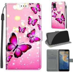 Voltage Coloured Drawing Magnetic Clasp Horizontal Flip PU Leather Case with Holder & Card Slots For ZTE Blade A31(C03 Gradient Pink Flying Butterflies)