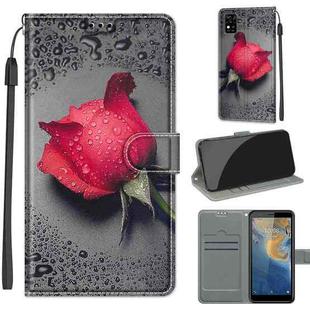 Voltage Coloured Drawing Magnetic Clasp Horizontal Flip PU Leather Case with Holder & Card Slots For ZTE Blade A31(C14 Black Water Drop Rose)