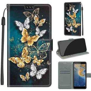 Voltage Coloured Drawing Magnetic Clasp Horizontal Flip PU Leather Case with Holder & Card Slots For ZTE Blade A31(C20 Gold Silver Flying Butterflies)