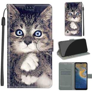 Voltage Coloured Drawing Magnetic Clasp Horizontal Flip PU Leather Case with Holder & Card Slots For ZTE Blade A51(C02 Fork Hand White Claw Cat)