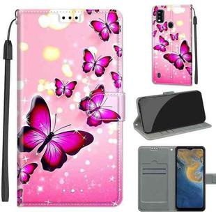 Voltage Coloured Drawing Magnetic Clasp Horizontal Flip PU Leather Case with Holder & Card Slots For ZTE Blade A51(C03 Gradient Pink Flying Butterflies)