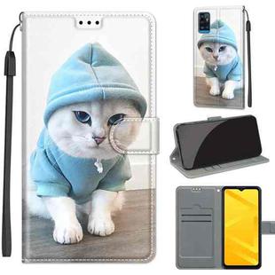 Voltage Coloured Drawing Magnetic Clasp Horizontal Flip PU Leather Case with Holder & Card Slots For ZTE Blade A71(C15 Blue Sweater White Cat)