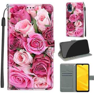 Voltage Coloured Drawing Magnetic Clasp Horizontal Flip PU Leather Case with Holder & Card Slots For ZTE Blade A71(C17 Green Leaf Pink Rose)