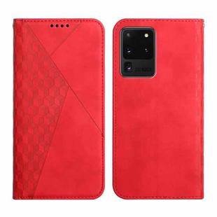 For Samsung Galaxy S20 Ultra Diamond Pattern Splicing Skin Feel Magnetic Horizontal Flip Leather Case with Card Slots & Holder & Wallet(Red)