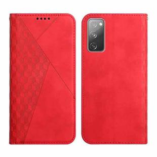 For Samsung Galaxy S20 FE Diamond Pattern Splicing Skin Feel Magnetic Horizontal Flip Leather Case with Card Slots & Holder & Wallet(Red)