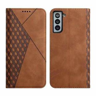 For Samsung Galaxy S21 5G Diamond Pattern Splicing Skin Feel Magnetic Horizontal Flip Leather Case with Card Slots & Holder & Wallet(Brown)