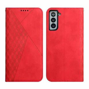 For Samsung Galaxy S21 FE Diamond Pattern Splicing Skin Feel Magnetic Horizontal Flip Leather Case with Card Slots & Holder & Wallet(Red)