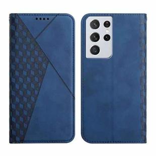 For Samsung Galaxy S21 Ultra 5G Diamond Pattern Splicing Skin Feel Magnetic Horizontal Flip Leather Case with Card Slots & Holder & Wallet(Blue)
