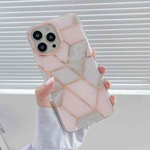 Dual-side Laminating Electroplating Stitching Marble TPU Protective Case For iPhone 13(Pink Grey)