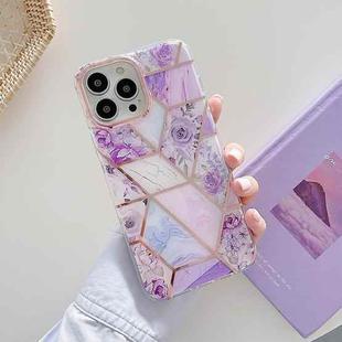 Dual-side Laminating Electroplating Stitching Flower TPU Protective Case For iPhone 13 Pro Max(Purple)
