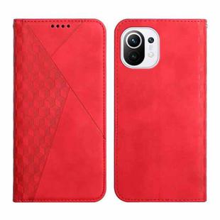 For Xiaomi Mi 11 Diamond Pattern Splicing Skin Feel Magnetic Horizontal Flip Leather Case with Card Slots & Holder & Wallet(Red)