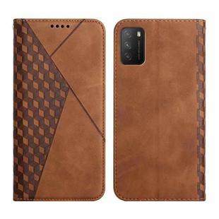 For Xiaomi Poco M3 / Redmi 9T Diamond Pattern Splicing Skin Feel Magnetic Horizontal Flip Leather Case with Card Slots & Holder & Wallet(Brown)