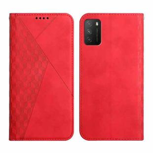 For Xiaomi Poco M3 / Redmi 9T Diamond Pattern Splicing Skin Feel Magnetic Horizontal Flip Leather Case with Card Slots & Holder & Wallet(Red)