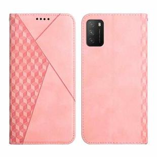 For Xiaomi Poco M3 / Redmi 9T Diamond Pattern Splicing Skin Feel Magnetic Horizontal Flip Leather Case with Card Slots & Holder & Wallet(Rose Gold)