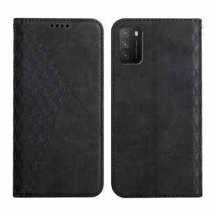 For Xiaomi Poco M3 / Redmi 9T Diamond Pattern Splicing Skin Feel Magnetic Horizontal Flip Leather Case with Card Slots & Holder & Wallet(Black)