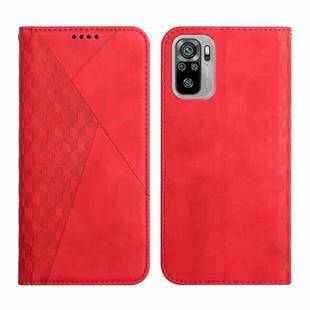 For Xiaomi Redmi Note 10 4G Diamond Pattern Splicing Skin Feel Magnetic Horizontal Flip Leather Case with Card Slots & Holder & Wallet(Red)