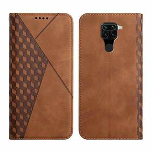 For Xiaomi Redmi Note 9 Diamond Pattern Splicing Skin Feel Magnetic Horizontal Flip Leather Case with Card Slots & Holder & Wallet(Brown)