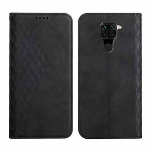 For Xiaomi Redmi Note 9 Diamond Pattern Splicing Skin Feel Magnetic Horizontal Flip Leather Case with Card Slots & Holder & Wallet(Black)