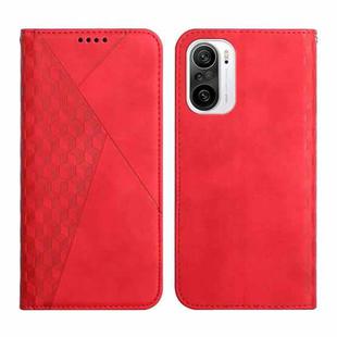 For Xiaomi Redmi K40 Diamond Pattern Splicing Skin Feel Magnetic Horizontal Flip Leather Case with Card Slots & Holder & Wallet(Red)